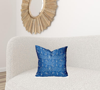 12" X 16" Blue And White Blown Seam Ikat Lumbar Indoor Outdoor Pillow