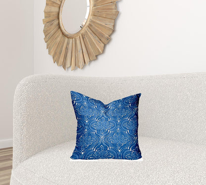 12" X 16" Blue And White Blown Seam Ikat Lumbar Indoor Outdoor Pillow