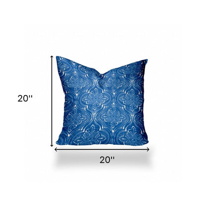 12" X 16" Blue And White Blown Seam Ikat Lumbar Indoor Outdoor Pillow