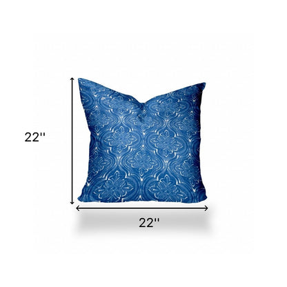 12" X 16" Blue And White Blown Seam Ikat Lumbar Indoor Outdoor Pillow