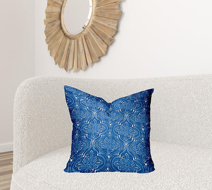 12" X 16" Blue And White Blown Seam Ikat Lumbar Indoor Outdoor Pillow