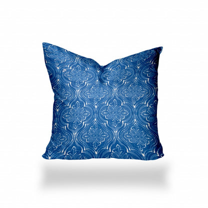 12" X 16" Blue And White Blown Seam Ikat Lumbar Indoor Outdoor Pillow