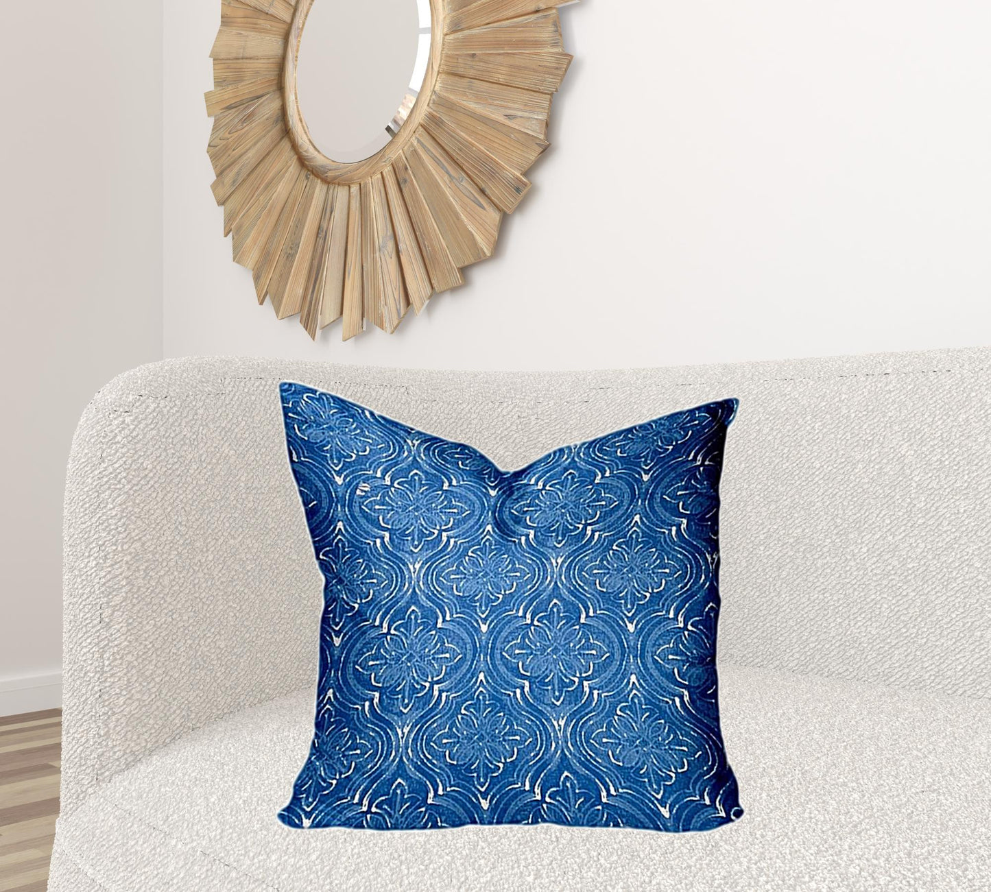 12" X 16" Blue And White Blown Seam Ikat Lumbar Indoor Outdoor Pillow