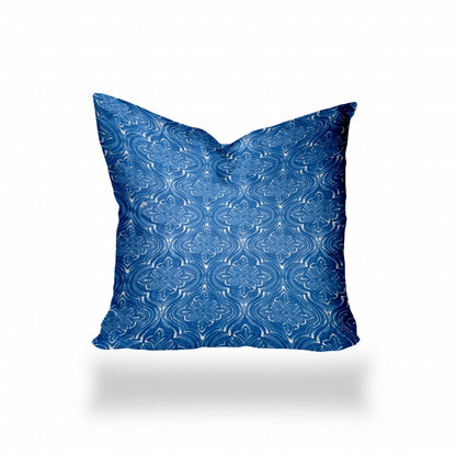 12" X 16" Blue And White Blown Seam Ikat Lumbar Indoor Outdoor Pillow