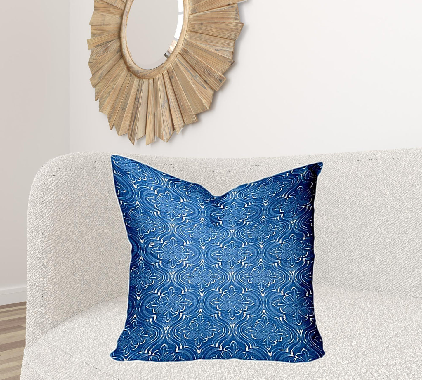 12" X 16" Blue And White Blown Seam Ikat Lumbar Indoor Outdoor Pillow