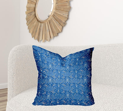 12" X 16" Blue And White Blown Seam Ikat Lumbar Indoor Outdoor Pillow