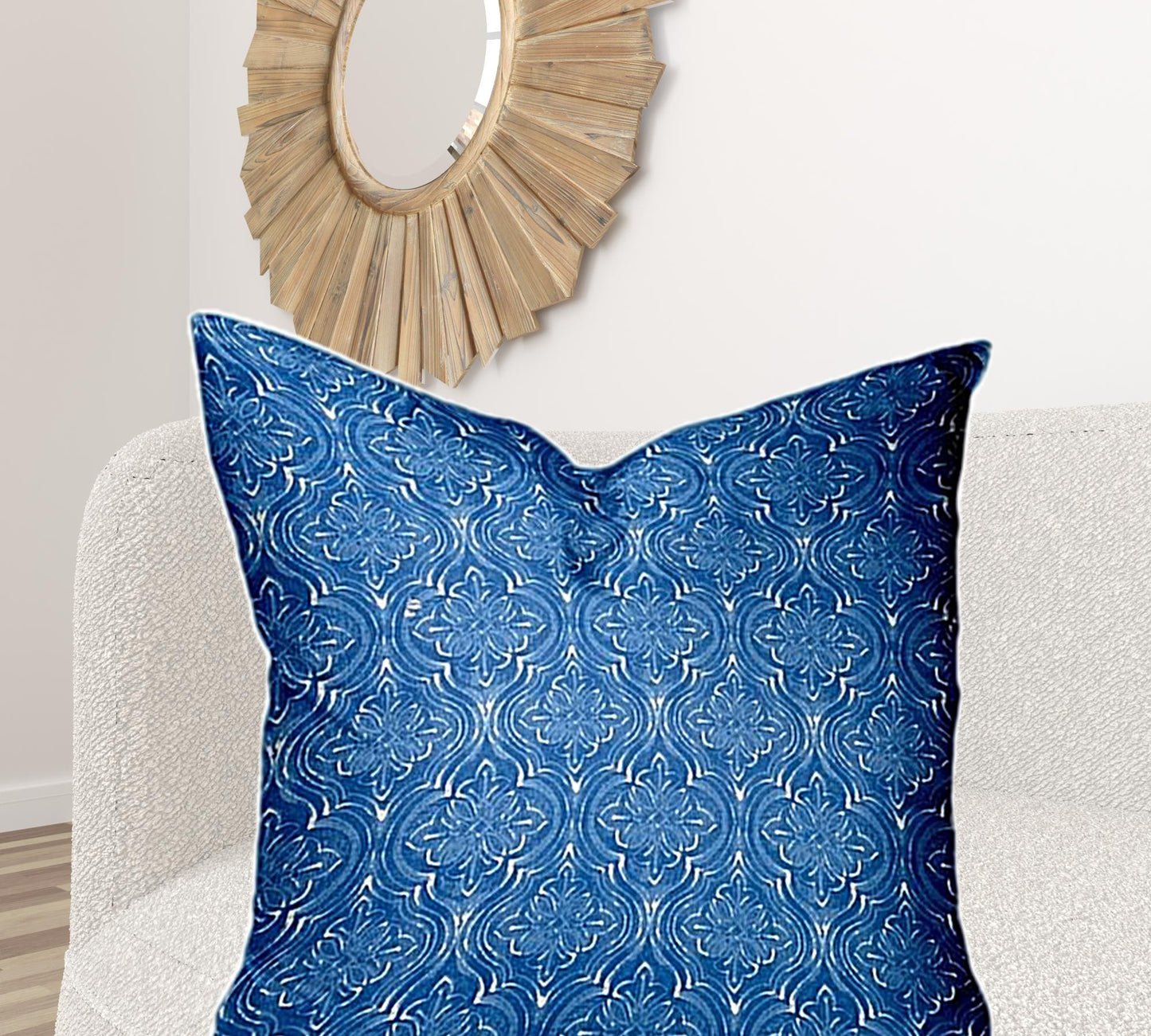 12" X 16" Blue And White Blown Seam Ikat Lumbar Indoor Outdoor Pillow