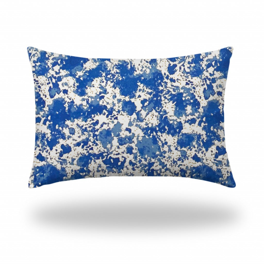 12" X 16" Blue And White Blown Seam Coastal Lumbar Indoor Outdoor Pillow