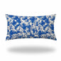 12" X 16" Blue And White Blown Seam Coastal Lumbar Indoor Outdoor Pillow