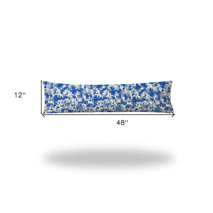 12" X 16" Blue And White Blown Seam Coastal Lumbar Indoor Outdoor Pillow