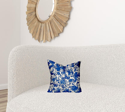 12" X 16" Blue And White Blown Seam Coastal Lumbar Indoor Outdoor Pillow