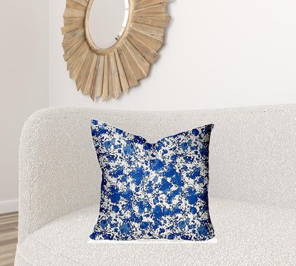 12" X 16" Blue And White Zippered Lumbar Indoor Outdoor Pillow Cover