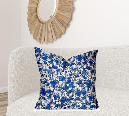 12" X 16" Blue And White Blown Seam Coastal Lumbar Indoor Outdoor Pillow