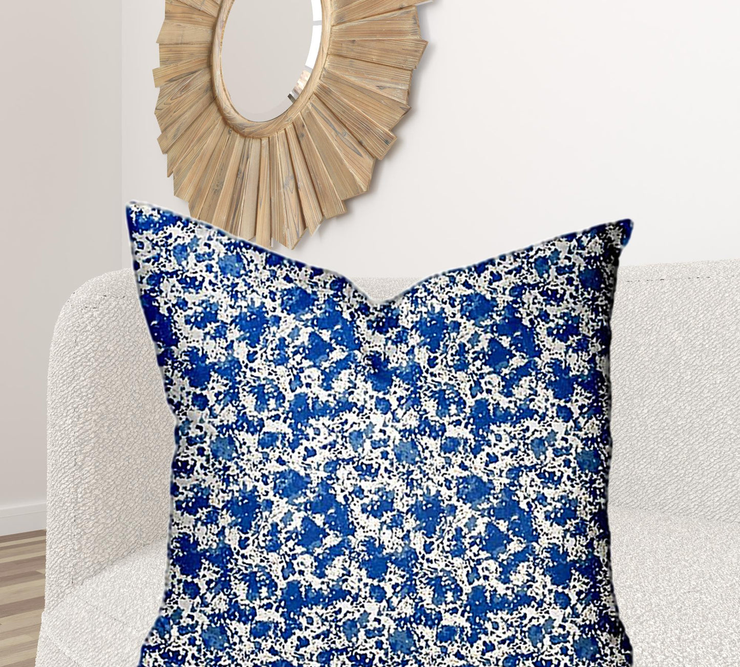 12" X 16" Blue And White Blown Seam Coastal Lumbar Indoor Outdoor Pillow