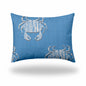 12" X 16" Blue And White Crab Blown Seam Coastal Lumbar Indoor Outdoor Pillow