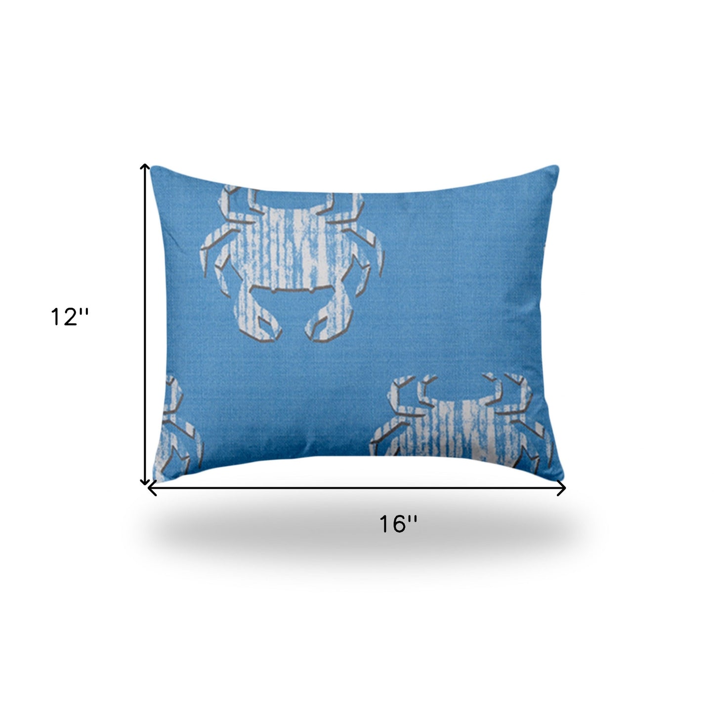 12" X 16" Blue And White Crab Blown Seam Coastal Lumbar Indoor Outdoor Pillow