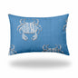 12" X 16" Blue And White Crab Blown Seam Coastal Lumbar Indoor Outdoor Pillow