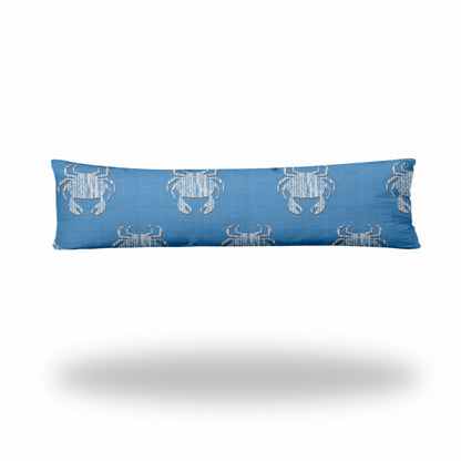 12" X 16" Blue And White Crab Zippered Coastal Lumbar Indoor Outdoor Pillow