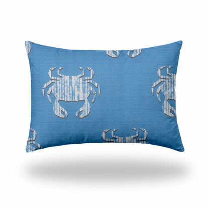 12" X 16" Blue And White Crab Zippered Coastal Lumbar Indoor Outdoor Pillow