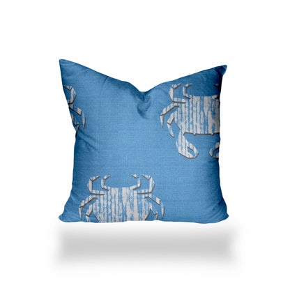 12" X 16" Blue And White Crab Blown Seam Coastal Lumbar Indoor Outdoor Pillow