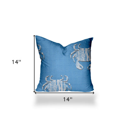 12" X 16" Blue And White Crab Zippered Coastal Lumbar Indoor Outdoor Pillow