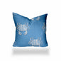 12" X 16" Blue And White Crab Blown Seam Coastal Lumbar Indoor Outdoor Pillow