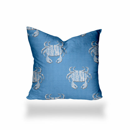 12" X 16" Blue And White Crab Blown Seam Coastal Lumbar Indoor Outdoor Pillow