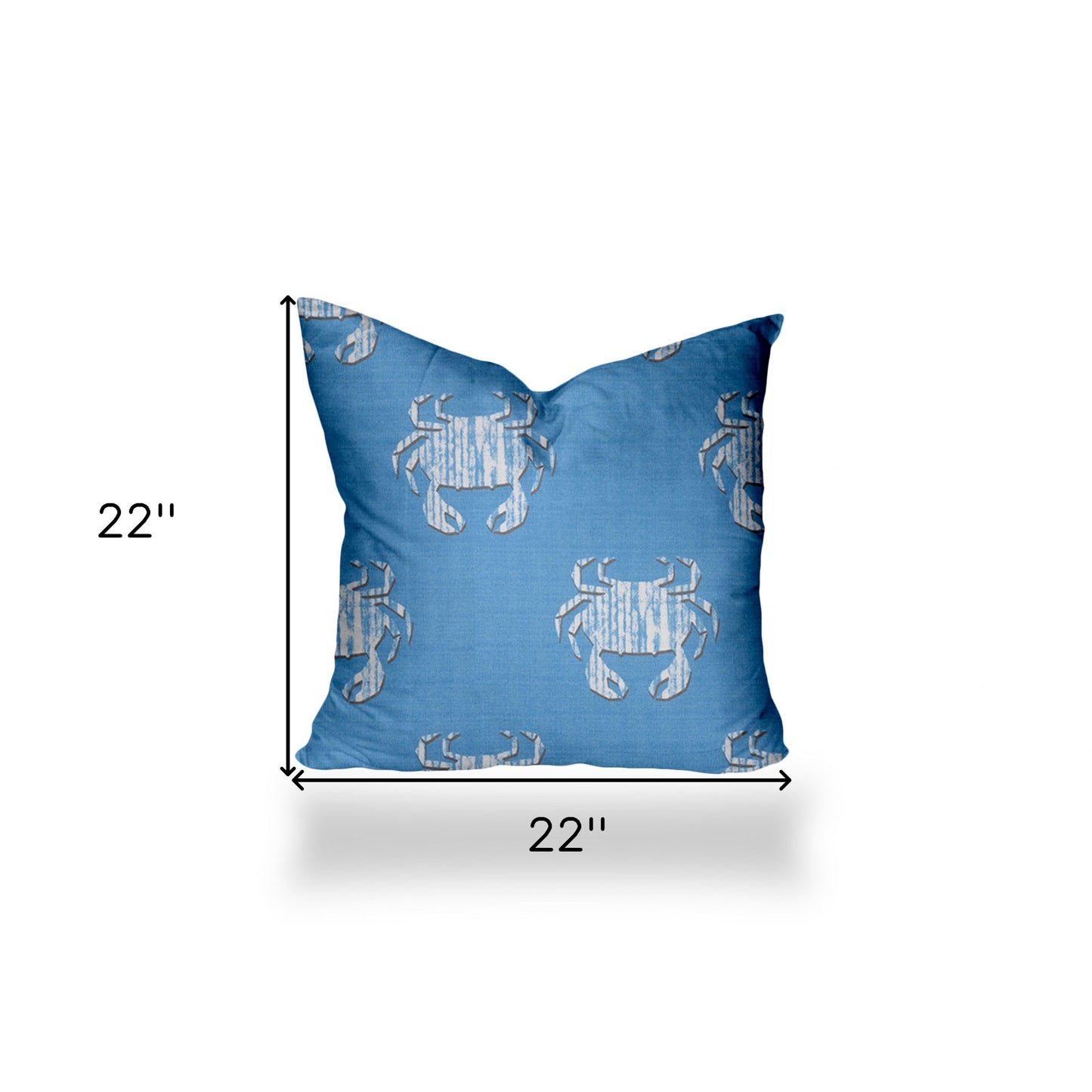 22" X 22" Blue And White Crab Zippered Coastal Throw Indoor Outdoor Pillow