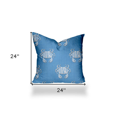 12" X 16" Blue And White Crab Blown Seam Coastal Lumbar Indoor Outdoor Pillow