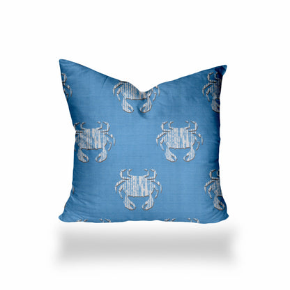 12" X 16" Blue And White Crab Blown Seam Coastal Lumbar Indoor Outdoor Pillow