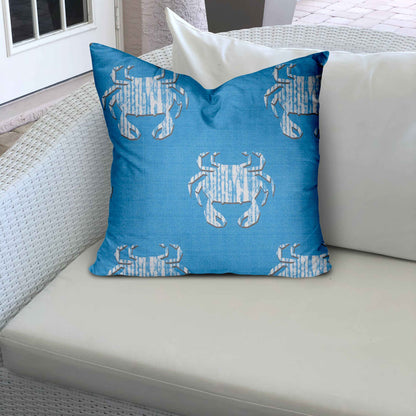 12" X 16" Blue And White Crab Blown Seam Coastal Lumbar Indoor Outdoor Pillow