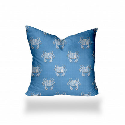 12" X 16" Blue And White Crab Zippered Coastal Lumbar Indoor Outdoor Pillow