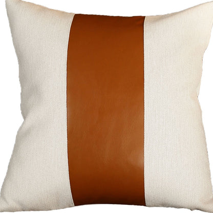 Set Of Two 17" X 17" Brown and Ivory Faux Leather Zippered Pillow Cover