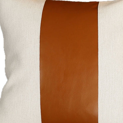 Set Of Two 20" X 20" Brown and Ivory Faux Leather Zippered Pillow Cover