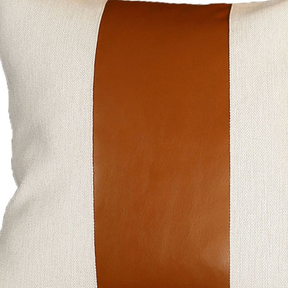 Set of Two 20" Brown And Ivory Faux Leather Throw Pillow Covers