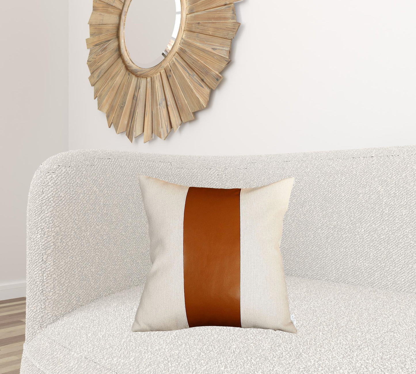 Set Of Two 20" X 20" Brown and Ivory Faux Leather Zippered Pillow Cover