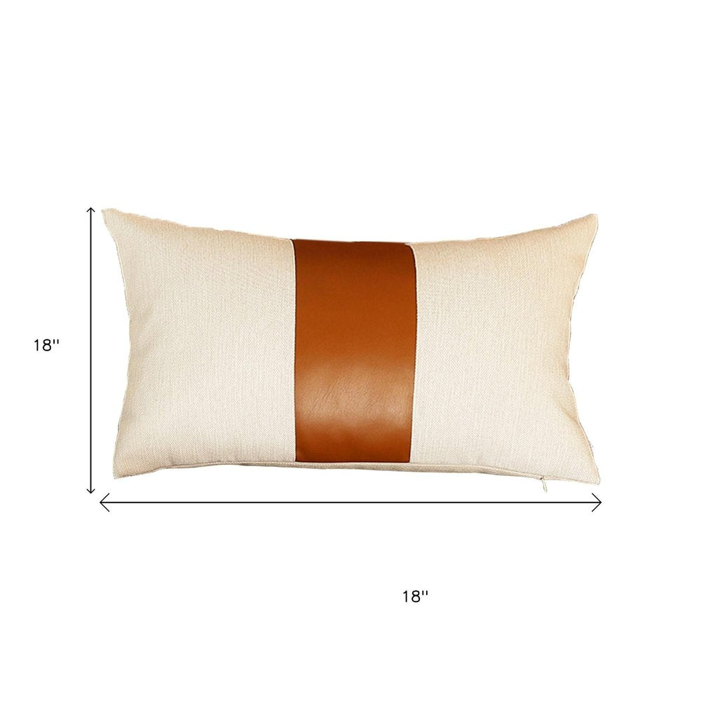 Set Of Two 18" X 18" Brown and Ivory Faux Leather Zippered Pillow