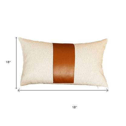 Set Of Two 18" X 18" Brown and Ivory Faux Leather Zippered Pillow