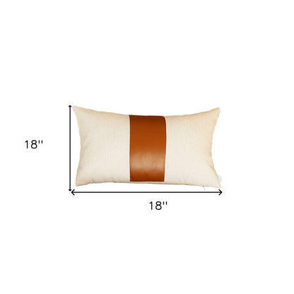 Set Of Two 18" X 18" Brown and Ivory Faux Leather Zippered Pillow