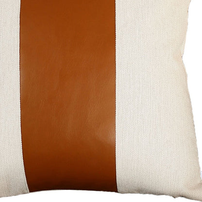 Set Of Four 20" X 20" Brown and Ivory Faux Leather Zippered Pillow