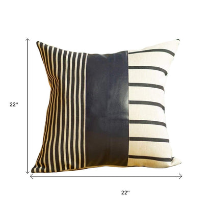 Set of Two 22" X 22" Navy Blue Striped Faux Leather Zippered Pillow Cover