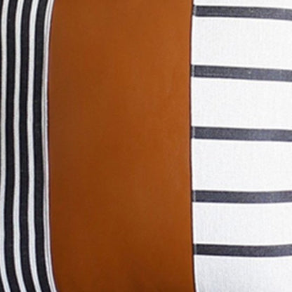 Set Of Four 20" X 20" Brown Faux Leather Striped Zippered Pillow