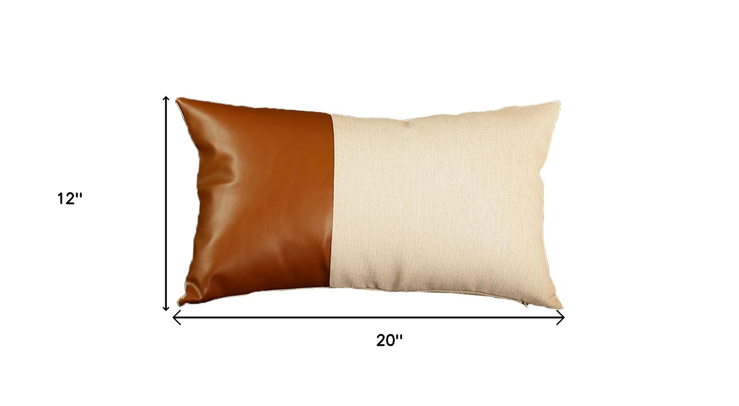 Set of Four 12" X 20" Brown and White Lumbar Throw Pillow