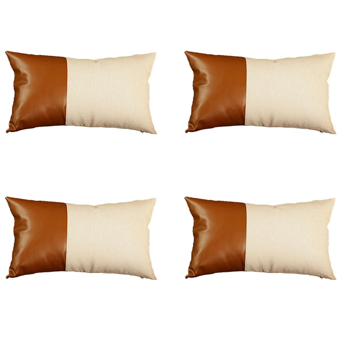 Set of Four 12" X 20" Brown and White Lumbar Throw Pillow