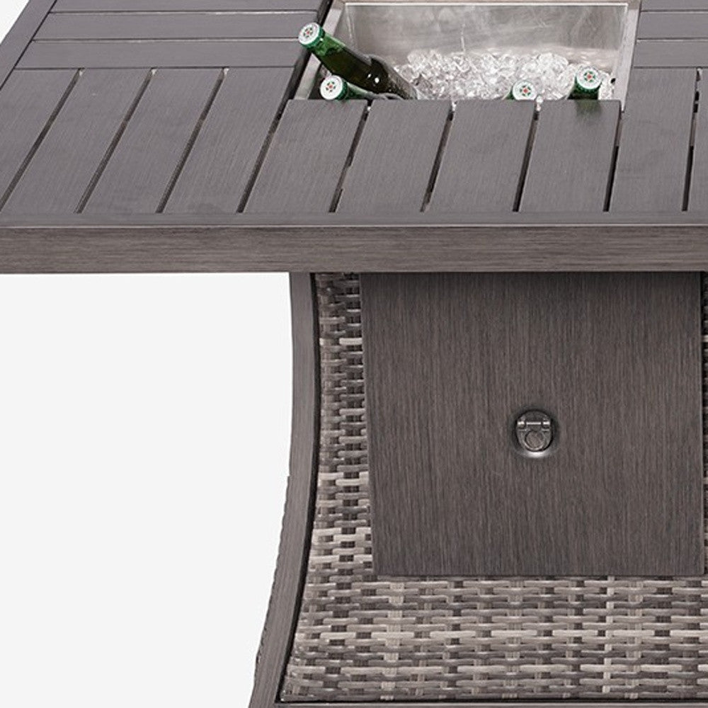 Gray Wicker Outdoor Gas Fire Pit Table with Ice Bucket