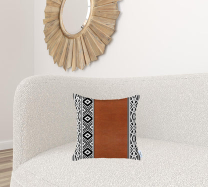 17" X 17" Brown Geometric Zippered Handmade Faux Leather Throw Pillow Cover