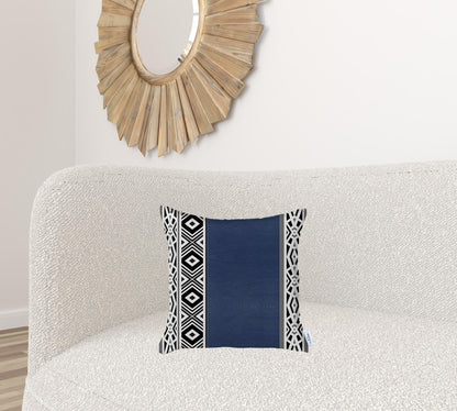 17" X 17" Navy Blue Geometric Zippered Handmade Faux Leather Throw Pillow Cover