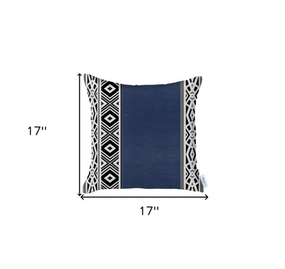 17" X 17" Navy Blue Geometric Zippered Handmade Faux Leather Throw Pillow Cover