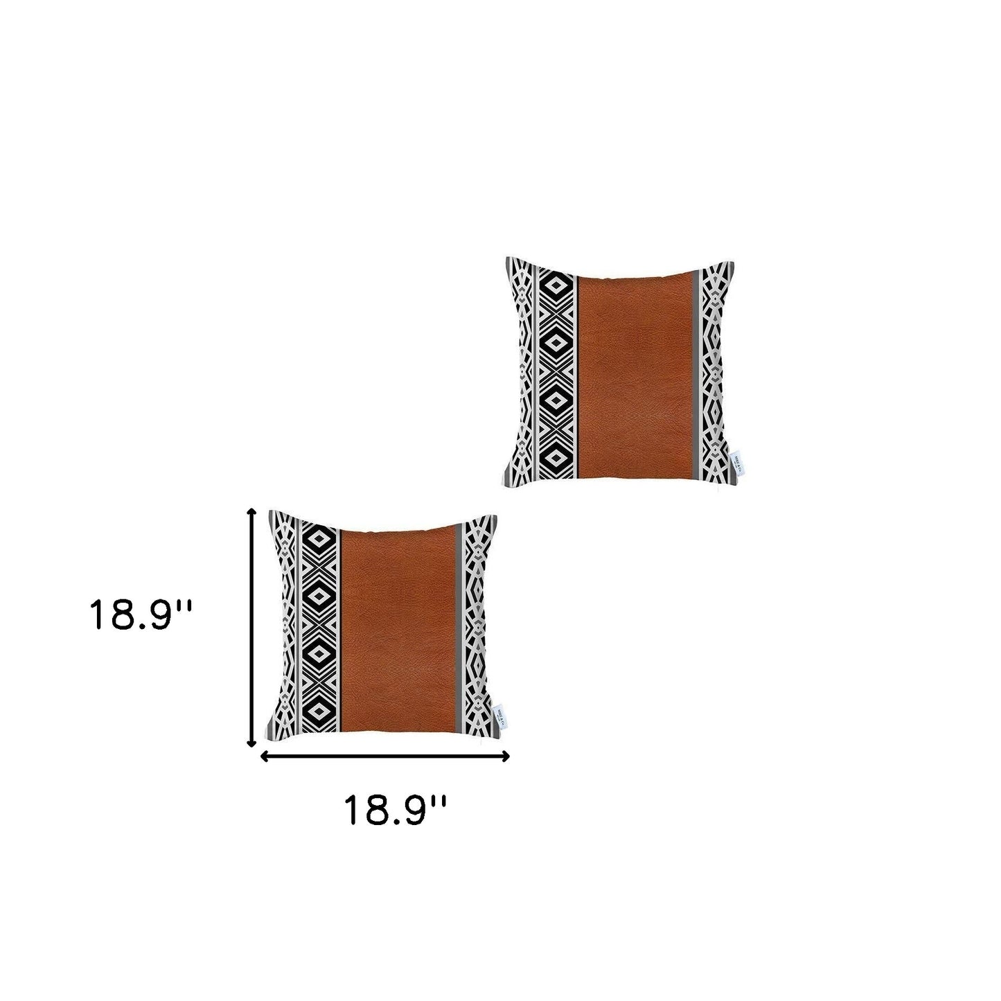 Set of Two 18" Brown and White Faux Leather Throw Pillow