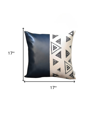 Set Of Two 17" X 17" Navy Blue Faux Leather Geometric Zippered Pillow Cover